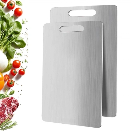 2 Size Stainless Steel Stain-Resistant, Shatterproof, Antibacterial, Hand and Dishwasher Safe Fruit, Vegetable, Meat, Chicken Chopping Board (5365)