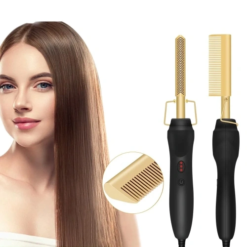 2 in 1 Elektrikli Isıtma Tarak Saç Düzleştirici Bigudi Islak Kuru Saç  Fırçası Saç Şekillendirici Egonex (5365)