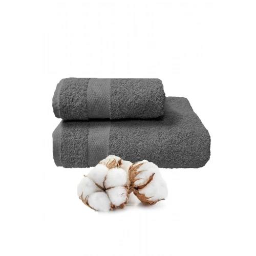2 li Banyo Havlu Takımı %100 Pamuklu Dry Antrasit