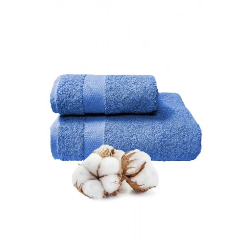 2-Piece Bathroom Towel Set 100% Cotton Dry Blue
