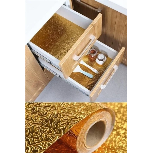 2 Metre Kendinden Yapışkanlı Silinebilir Mutfak Tezgah Üstü Sticker Folyo Gold Renk (5365)
