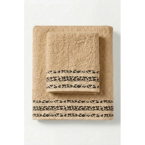 2 Parça Banyo Havlu Seti %100 Pamuk 70x140+50x90 Cm Savana Kum Beji