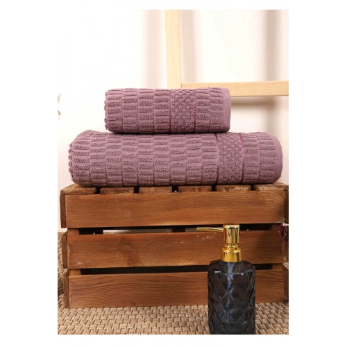 2 Piece Bathroom Towel Set 100% Cotton Stick Pattern Purple