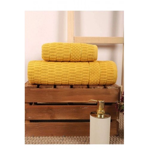 2 Piece Bathroom Towel Set %100 Cotton Stick Pattern Yellow