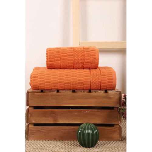2-Piece Bathroom Towel Set 100% Cotton Stick Pattern Orange