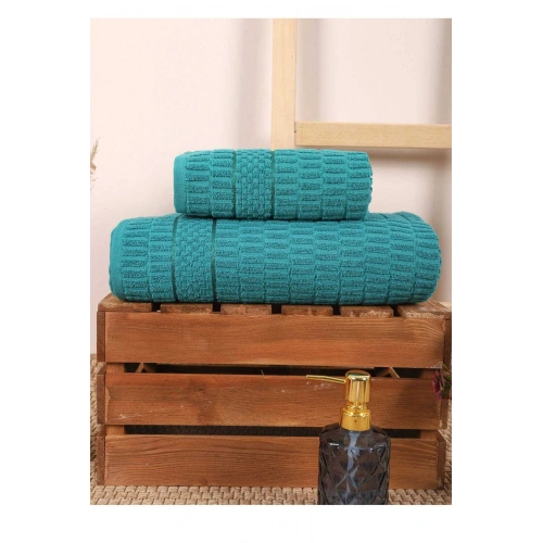 2 Piece Bathroom Towel Set 100% Cotton Stick Pattern Green