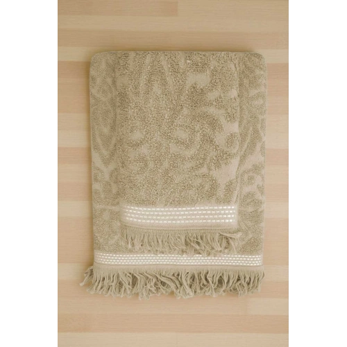 2 Piece Jacquard Bath Towel Set 100% Cotton 90x150 Cm Arden Beige