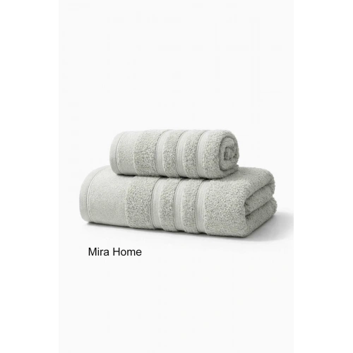 2 Parça Pamuklu Banyo Havlu Seti Ayla Gri