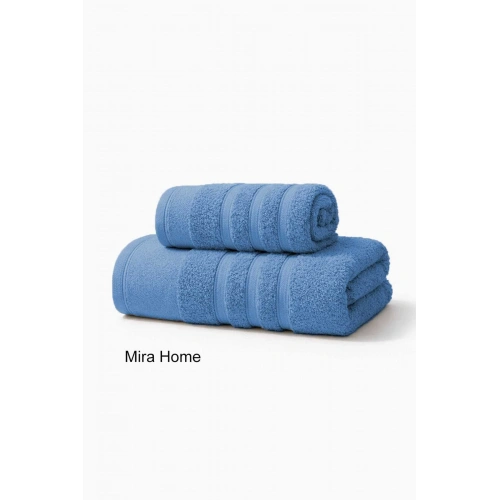 2 Parça Pamuklu Banyo Havlu Seti Ayla Mavi