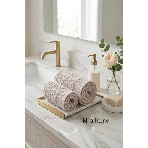 2 Parça Pamuklu Banyo ve El Yüz Havlu Seti Şeyda Krem