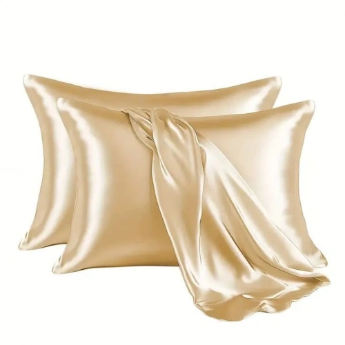 2’li  İpek Dokulu Saten Yastık Kılıfı 50x70 – Altın – Mikrosaten, Saç ve Cilt Dostu