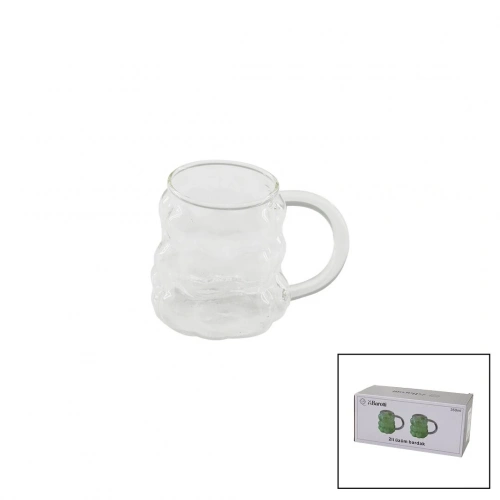 2PCS  ÜZÜM - KABARCIKLI KULPLU CAM BARDAK TERMİSİL - ISIYA DAYANIKLI BOROSİLİKAT350ML (5365)