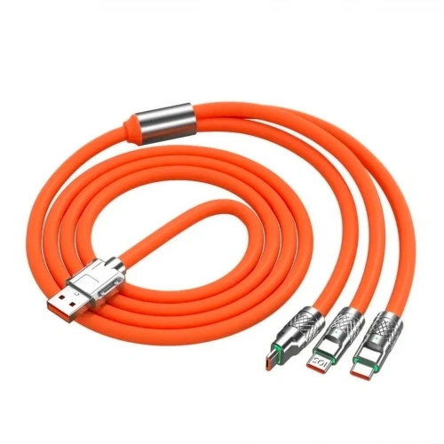 3 in 1 Type-C + Micro Usb + Lightning Hızlı Şarj Kablosu Silikon Kablo 1 Metre Opp Ambalaj (5365)