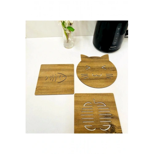 3lü Ahşap Tencere Tava Çaydanlık Altlığı Nihale Seti