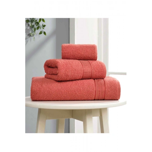 3 Piece Bathroom Towel Set Cotton Ritim Terracotta