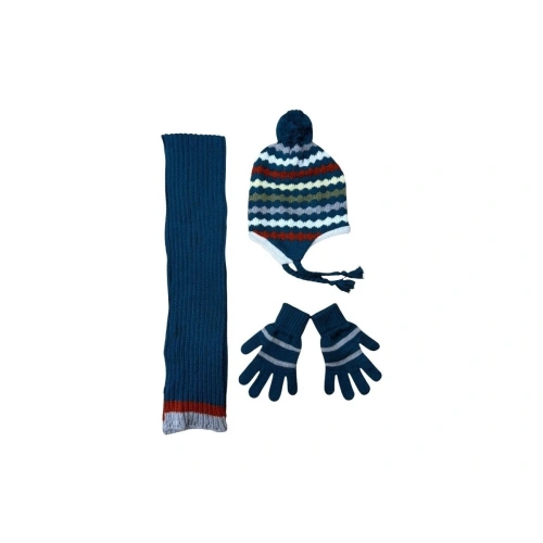 3lü Çocuk Triko Atkı Bere Eldiven Seti (3-7 Yaş) – Kışlık Aksesuar Takımı Lacivert