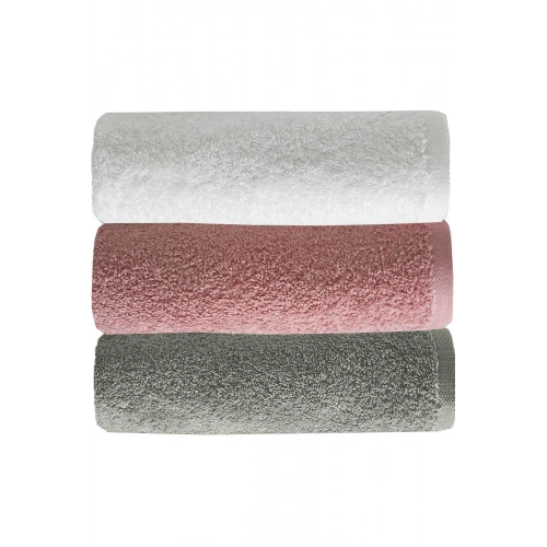 3 Piece Plain Color Hand and Face Towel Set 100% Cotton 50x90 Cm Gray-Blush-White