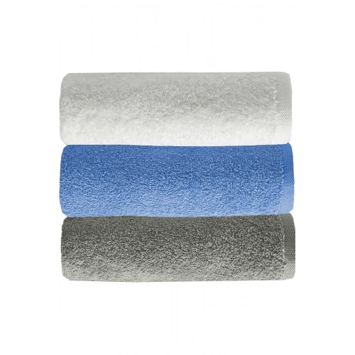 3-piece Plain Color Hand and Face Towel Set 100% Cotton 50x90 Cm Gray-Blue-White