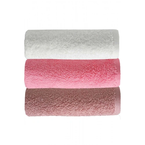 3 Piece Solid Color Hand Face Towel Set 100% Cotton 50x90 Cm Rose-Pink-White