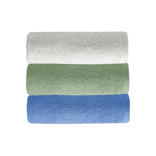 3 Piece Plain Color Hand and Face Towel Set 100% Cotton 50x90 cm Blue-Green-White