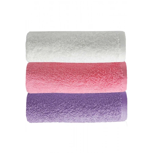Plain Color Hand and Face Towel Set of 3, 100% Cotton, 50x90 cm, Purple-Pink-White