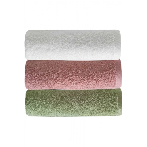 3-piece Plain Color Hand Face Towel Set 100% Cotton 50x90 Cm Green Rose White