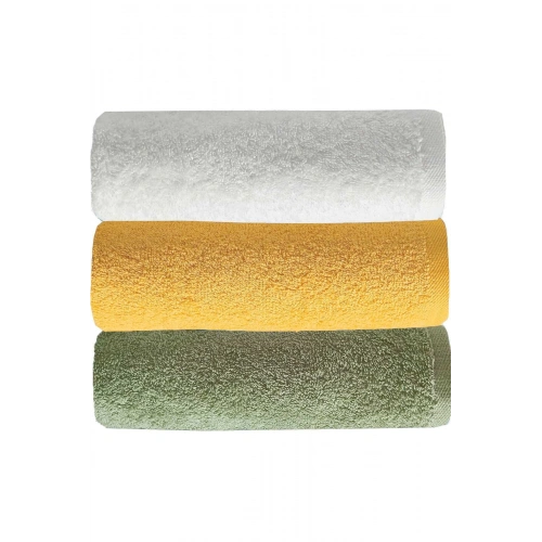 3 Piece Solid Color Hand and Face Towel Set 100% Cotton 50x90 cm Green Yellow White