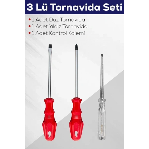 3lü Tornavida Seti (düz Tornavida + Yıldız Tornavida + Kontrol Kalemi)