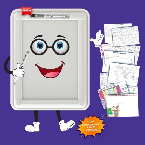 32 Farklı Etkinlikli Kalem ve Silgi Hediyeli Eğitici Sihirli Etkinlik Tahtası (5365)