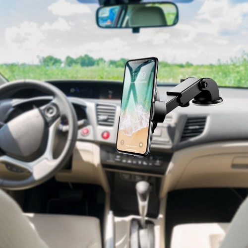 360 Derece Dönen Torpido Üstü Uzunluk Ayarlamalı Vantuzlu Teleskopik Araç Telefon Tutucu (5365)