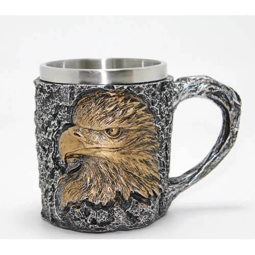 3D Kabartmalı Kartal Büstü Paslanmaz Çelik Kupa Bardak