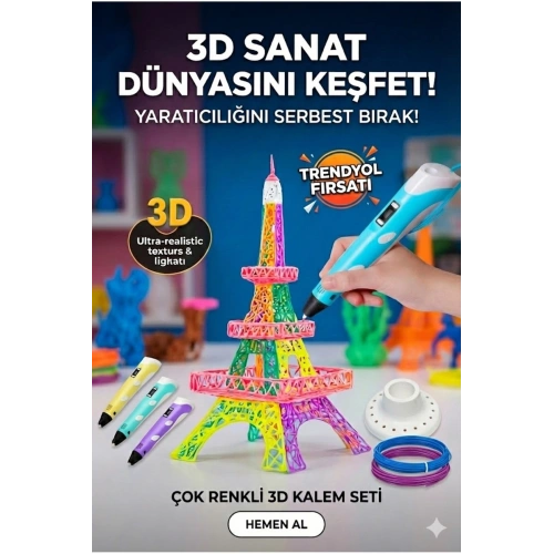 3D Kalem Seti (MAVİ) Dijital Göstergeli + 3 Renk Filament Hediyeli Eğitici Yazıcı ABS/PLA Uyumlu