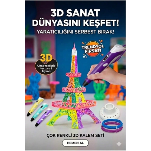3D Kalem Seti (MOR ) Dijital Göstergeli + 3 Renk Filament Hediyeli Eğitici Yazıcı ABS/PLA Uyumlu