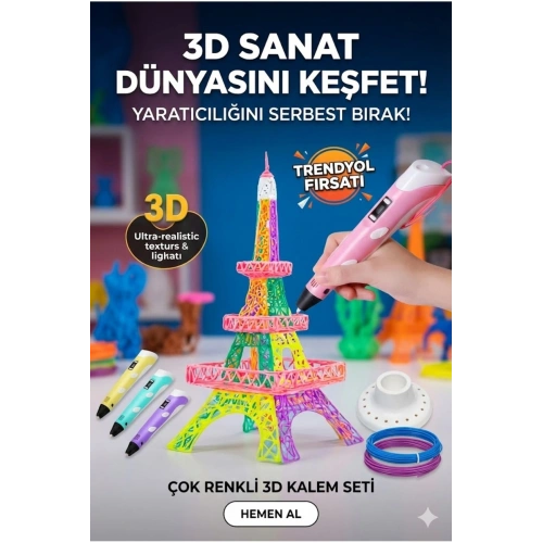 3D Kalem Seti (PEMBEİ) Dijital Göstergeli + 3 Renk Filament Hediyeli Eğitici Yazıcı ABS/PLA Uyumlu