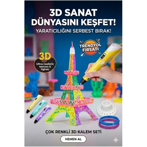3D Kalem Seti (SARI) Dijital Göstergeli + 3 Renk Filament Hediyeli Eğitici Yazıcı ABS/PLA Uyumlu