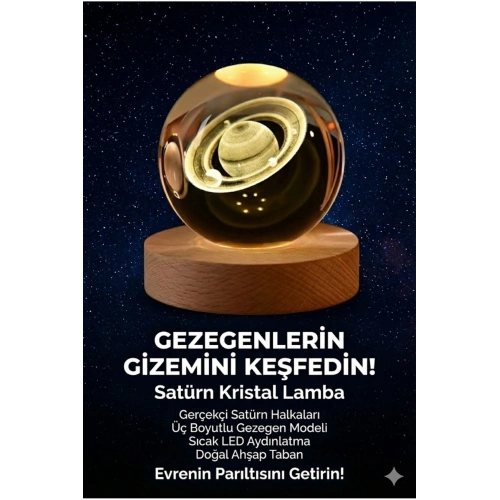 3D Kristal Küre Gece Lambası - Ahşap Tabanlı Dekoratif LED Masa Üstü Aydınlatma