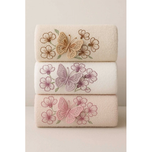 3lü Lüks %100 Pamuklu Mutfak Havlusu Seti 3D Kelebek Aplikeli 30x50 Cm