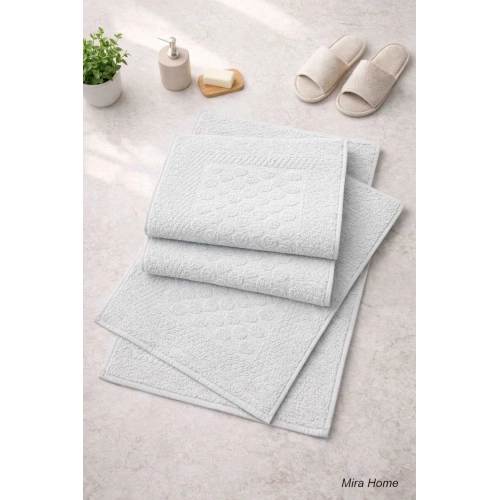 3lü Pamuklu Ayak Havlusu Seti Kabartma Desenli 50x70 Cm Açık Gri