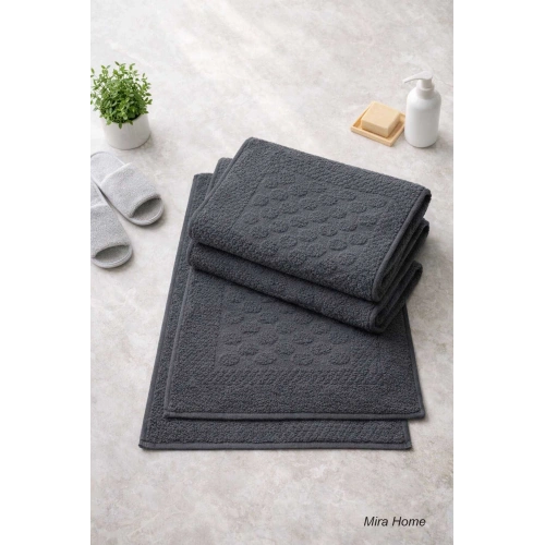 3lü Pamuklu Ayak Havlusu Seti Kabartma Desenli 50x70 Cm Antrasit