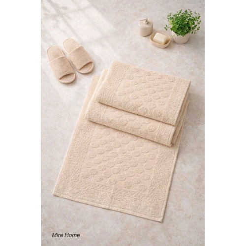 3lü Pamuklu Ayak Havlusu Seti Kabartma Desenli 50x70 Cm Bej