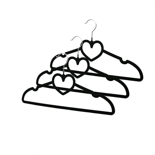 3PCS SİYAH KADİFE KAPLI - KALPLİ PLASTİK ASKI METAL UÇLU (5365)