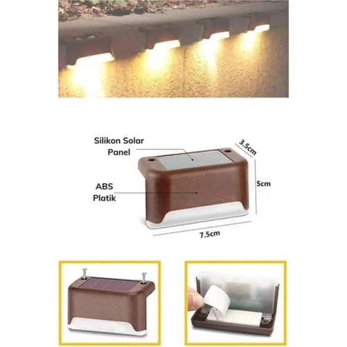 4 ADET SOLAR MERDİVEN LED - KAHVERENGİ KASA (5365)