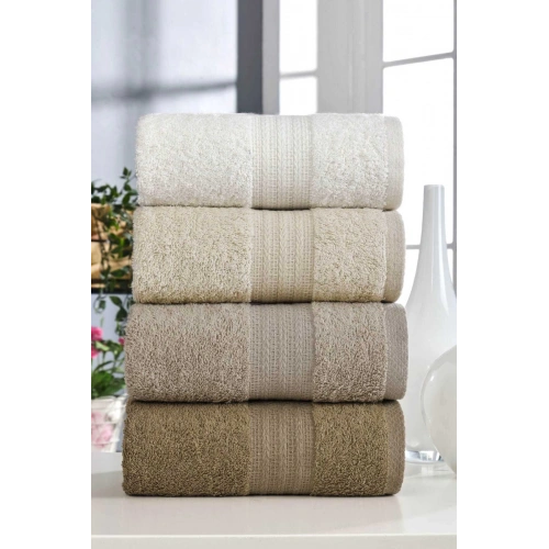 Set of 4 Hand and Face Towels 100% Cotton Rainbow 50x85 Cm Brown