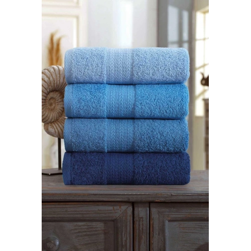4 Piece Hand and Face Towel Set 100% Cotton Rainbow 50x85 Cm Blue