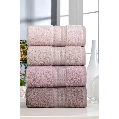 4 Piece Hand and Face Towel Set 100% Cotton Rainbow 50x85 Cm Powder