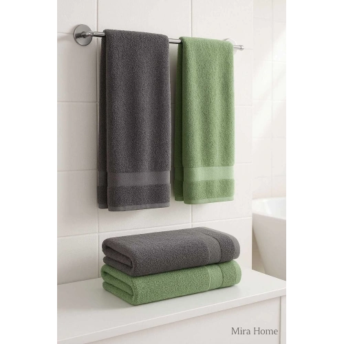 4 Parça Banyo Havlu Takımı %100 Pamuklu Dry Antrasit Yeşil
