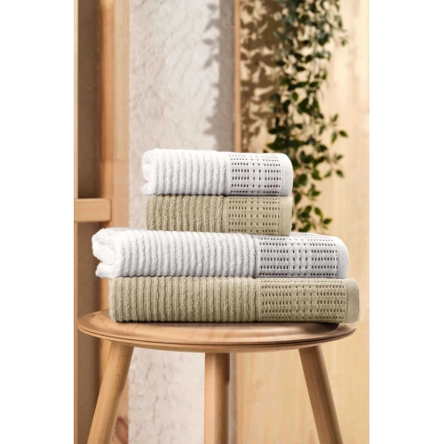 4 Piece Large Bath Towel Set 100% Cotton Marena Beige Cream