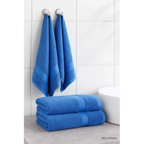 4 Parça Ekonomik Banyo Havlu Takımı %100 Pamuklu Quickdry Mavi Mavi