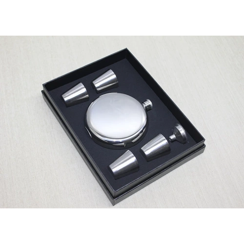 Набор фляжек на 4 шотовые стаканы, круглый стальной