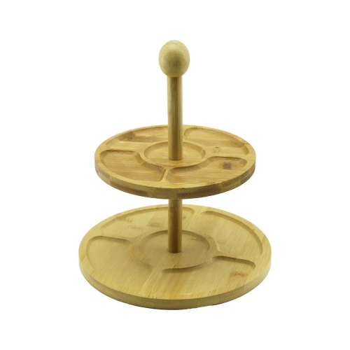 5 BÖLMELİ - YUVARLAK - 2 KATLI  AHŞAP BAMBU SUNUMLUK  ÇAP: 19.5CM -- 24.5CM (5365)